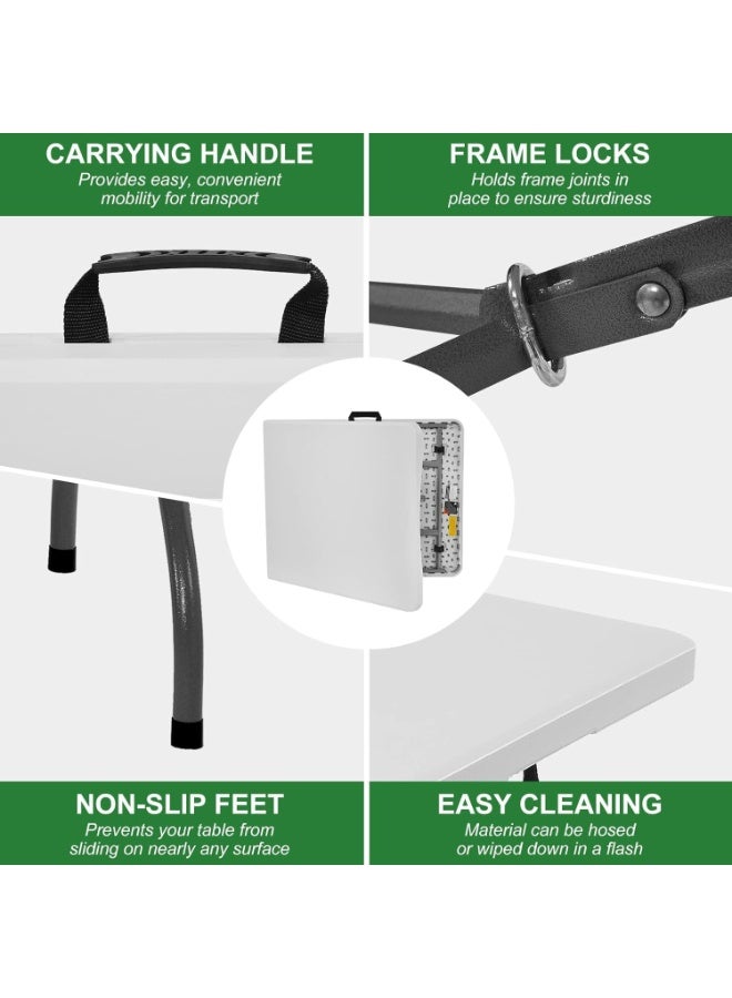 طاولة قابلة للطي ثقيلة التحمل – طاولة قابلة للطي سهلة الحمل باللون الأبيض مع قاعدة من الفولاذ، سطح واسع، مثالية للطعام، الحفلات، النزهات، التخييم والاستخدامات المتعددة - Image 3